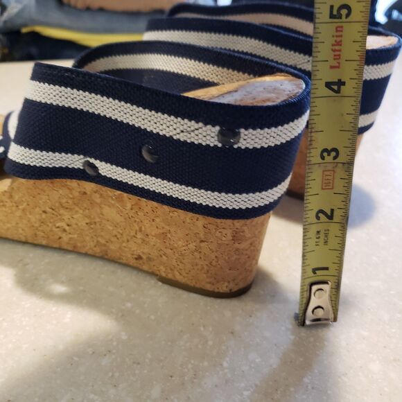 Lucky Brand Miller 2 Cork Platform Wedge Sandals Navy Blue/White Size 9.5 - Picture 8 of 9